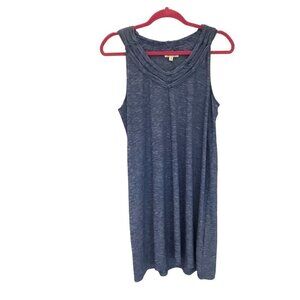 Max Studio Shift Dress Sleeveless Braided Neck Sz Medium Blue White Comfortable